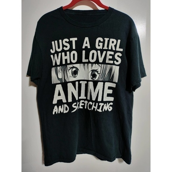 Graphic print Anime and sketching black t-shirt woman size medium to large - Picture 1 of 3